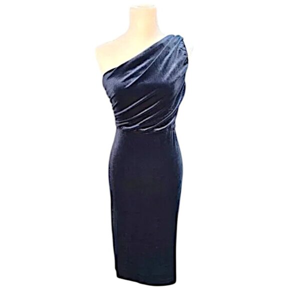 Love by Design Laura One Shoulder Velvet Sheath Dress Navy Size Small NWT - Picture 1 of 10